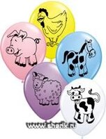 1103-0311 Шар 11" с рис Животные домашние Ast/Q