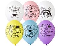1103-2569 Шар с рисунком + Шелкография 14" Doodle