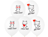 1103-3106 Шар с рисунком 14" Котики Любовь 2цв 2ст