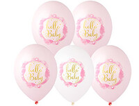 1103-3047 Шар с рисунком 14" Hello Baby Girl 2цв2с
