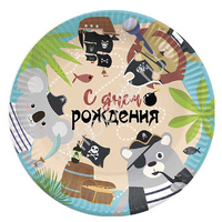 P 18см Тарелки бумажные Пираты С Днем Рождения! 6шт