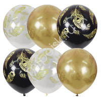 M 12"/30см BLACK&GOLD&TRANSPARENT (шелк) 5 ст. рис Перо Павлина 25шт