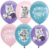 Воздушные шары ассорти рис. Моему котенку 15шт. 12"/30см