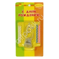 Y Набор свечей 4шт с мигающим держателем 7см Цифра 6
