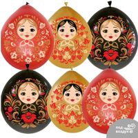 Воздушные шары ассорти рис. Матрешки 15шт. 12"/30см
